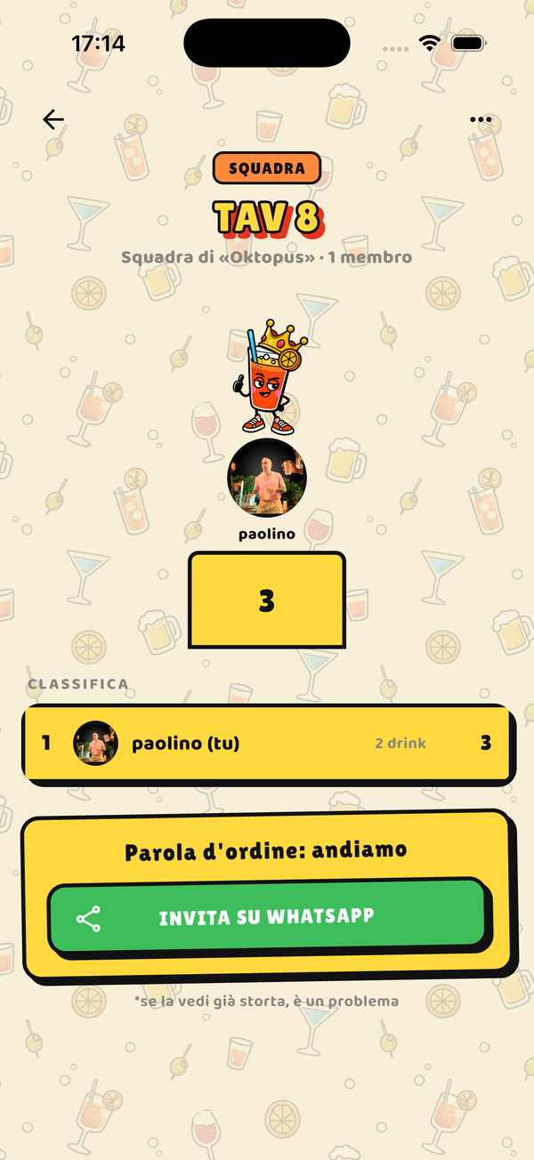 Drinkify team screen